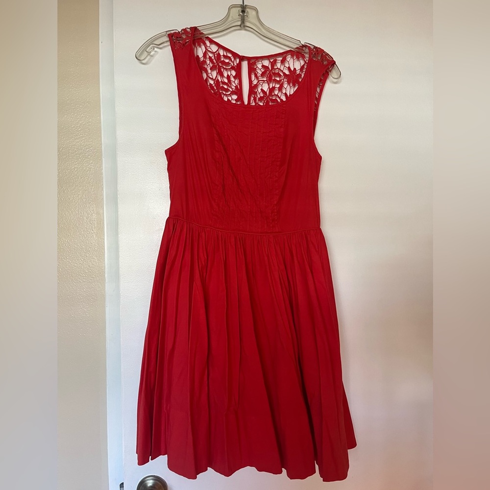 Anthropology red dress with lace back and pockets